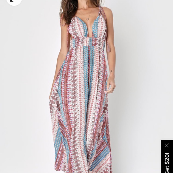 Maxin' Relaxin' Blue Multi Print Sleeveless Tie-Strap Maxi Dress Vacation Dress - Picture 2 of 4